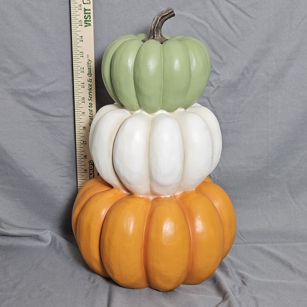 Hobby Lobby Stacked Pumpkins Fall‎ Decor 16" Orange White Green Autumn